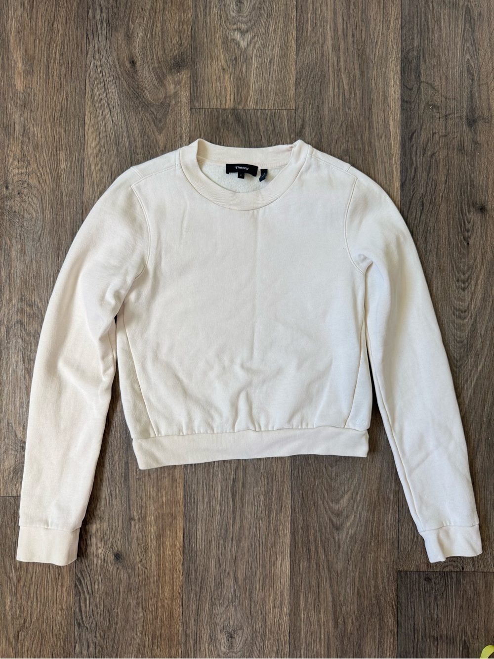 Theory 2.0 Women’s S/P Ivory Fleece Lined Crewneck Pullover Sweatshirt